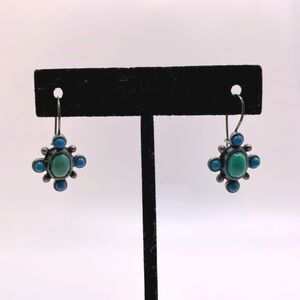 Faux Turquoise Southwestern Style Signed NR Pierced Earrings